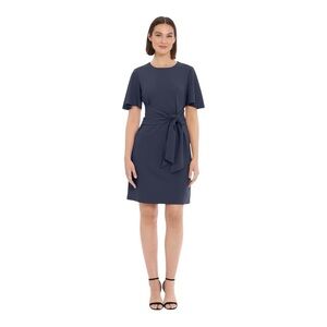 Donna Morgan Flutter Sleeve Front Tie Waist Sheath Dress Navy 8 Crepe Juniper